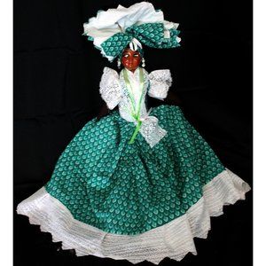 Caribbean Island Style Doll Green Dress Lace Trim Souvenir Ethnic New Orleans